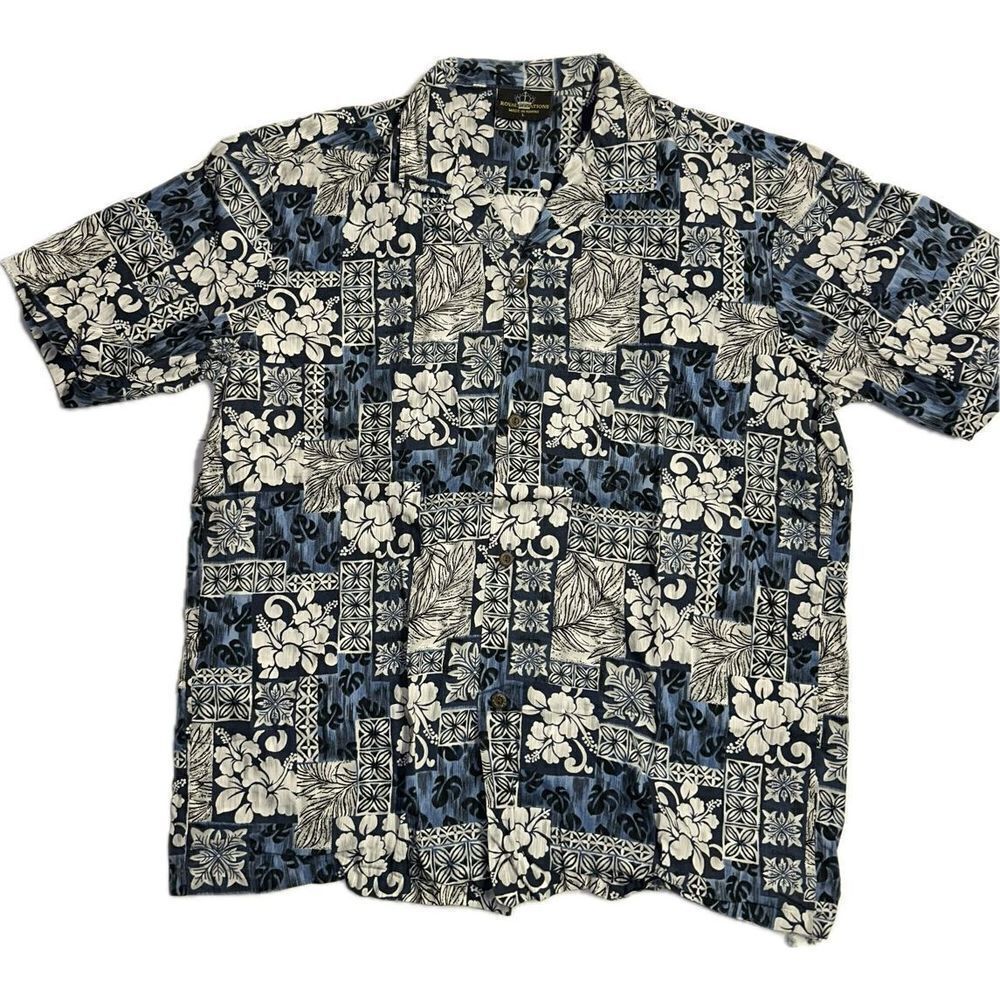 Vintage Royal Creations Hawaiian Hibiscus Palm Flower‎ Short Sleeve Shirt L